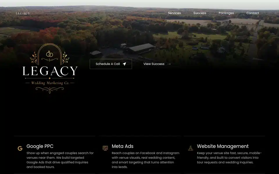 Legacy Wedding Marketing homepage preview
