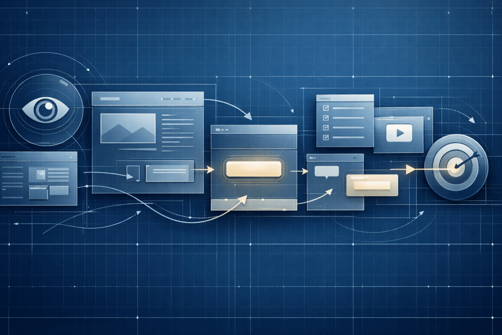 Abstract blueprint-style illustration about website conversion and service clarity